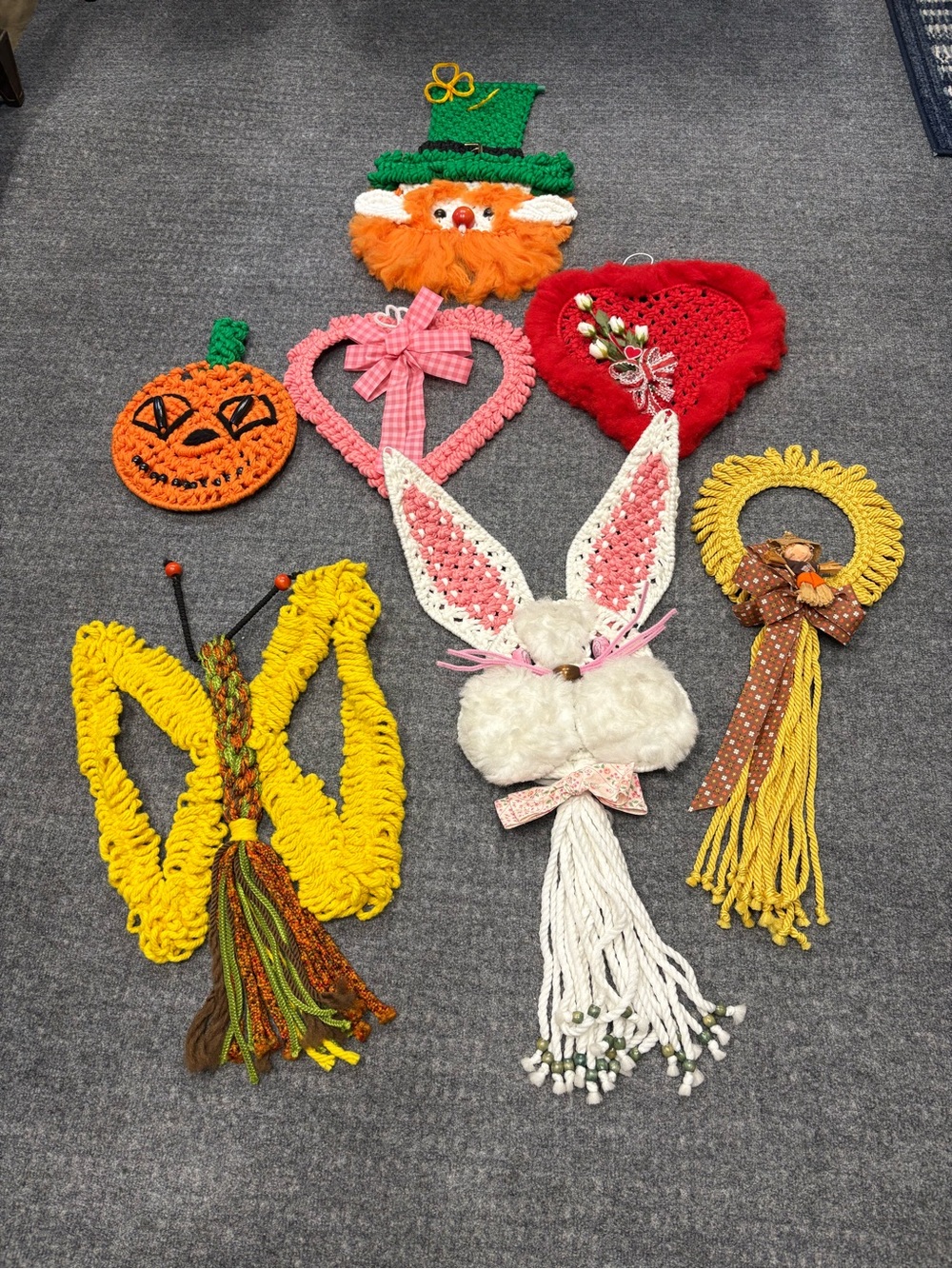 Vintage Handcrafted Macrame Holiday and Seasonal Wall Hangers Unique